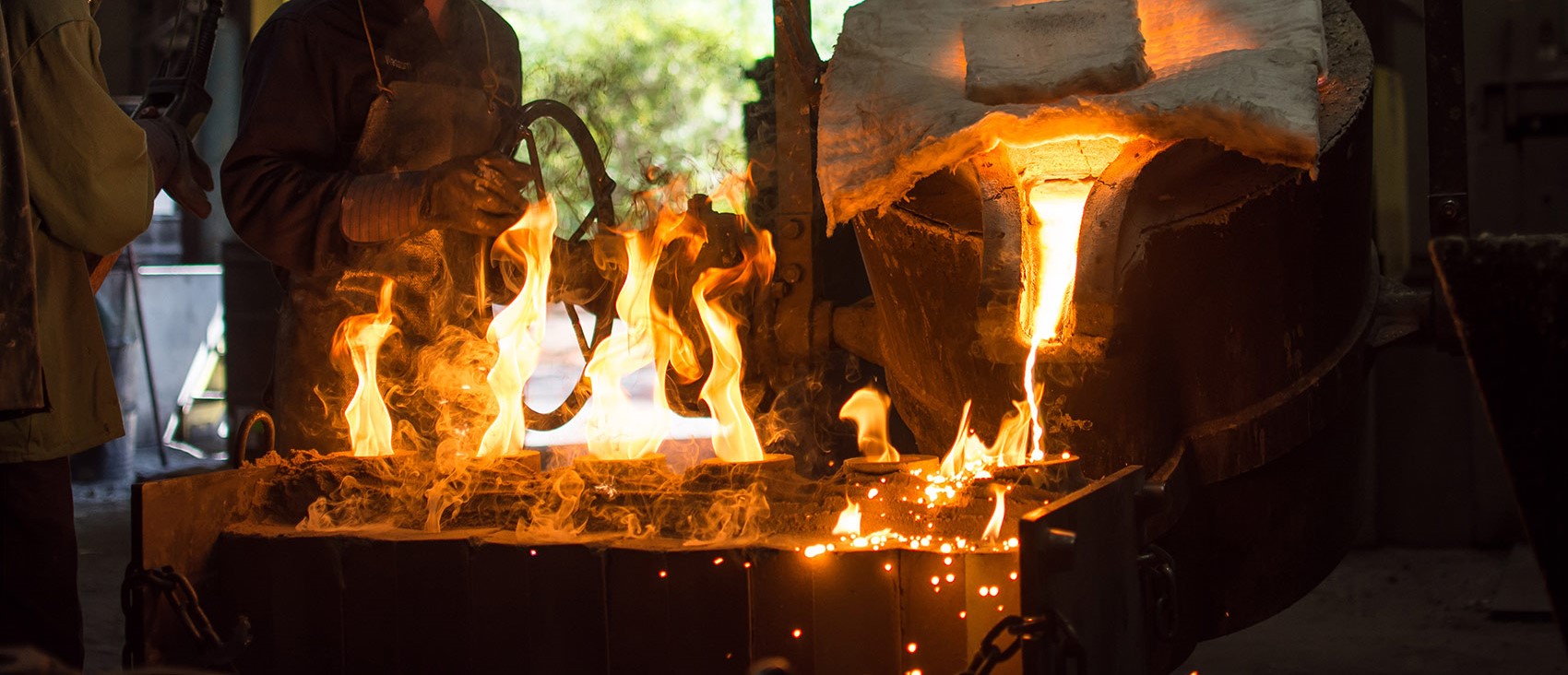 pouring molten metal fire